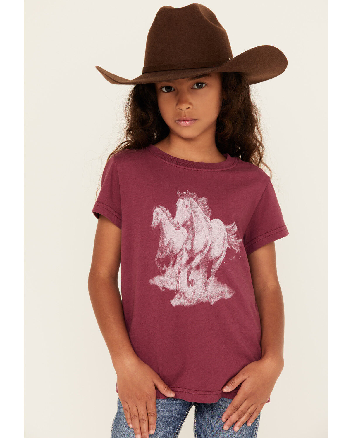 Shyanne Girls' Running Horses Short Sleeve Graphic Tee, Fuchsia, hi-res