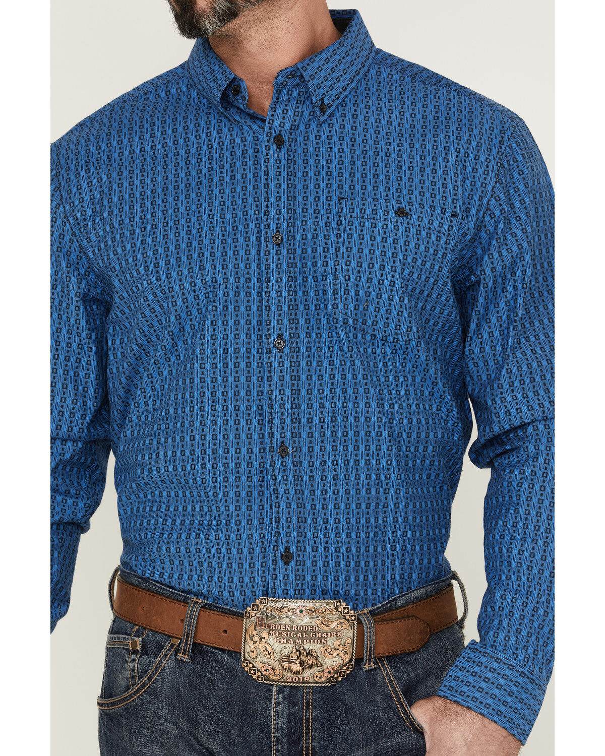 Image #3 - RANK 45&reg; Men's Bulldogger Dobby Geo Button-Down Western Shirt, Blue, hi-res