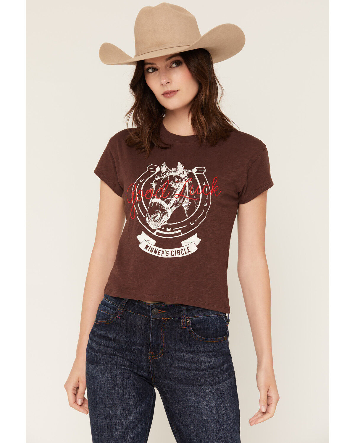 White Crow Women's Good Luck Short Sleeve Graphic Tee, Brown, hi-res