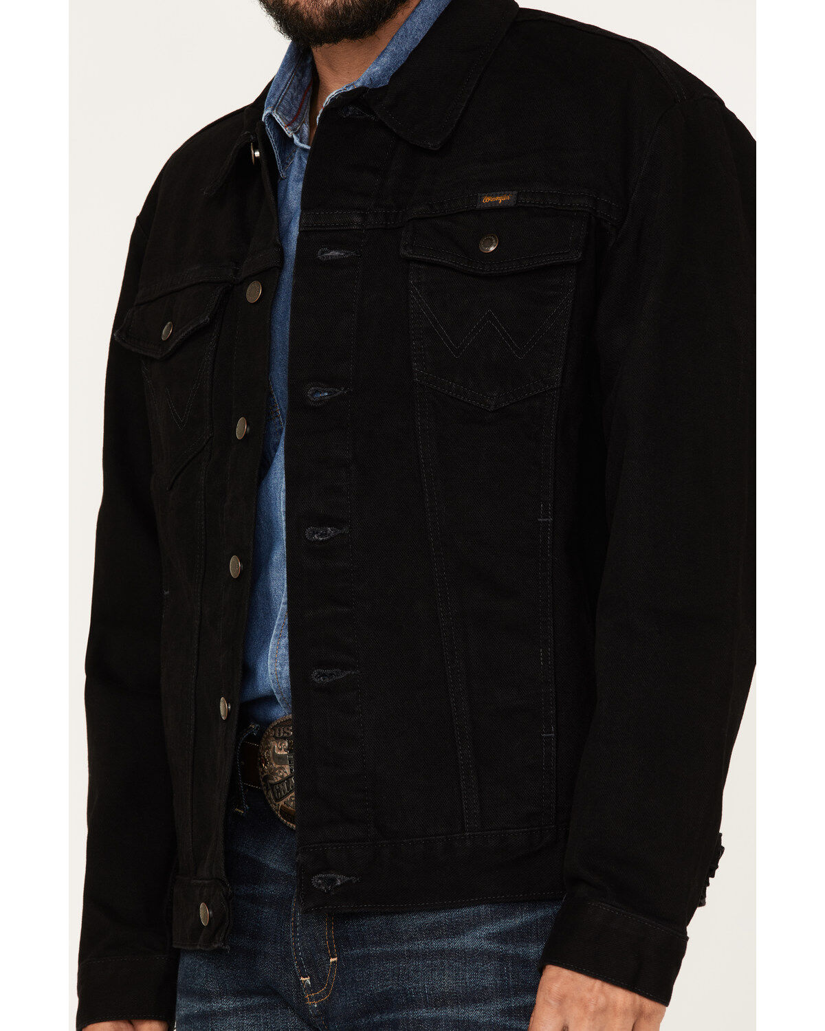 Image #3 - Wrangler Men's Shadow Black Unlined Button-Down Denim Jacket, Black, hi-res