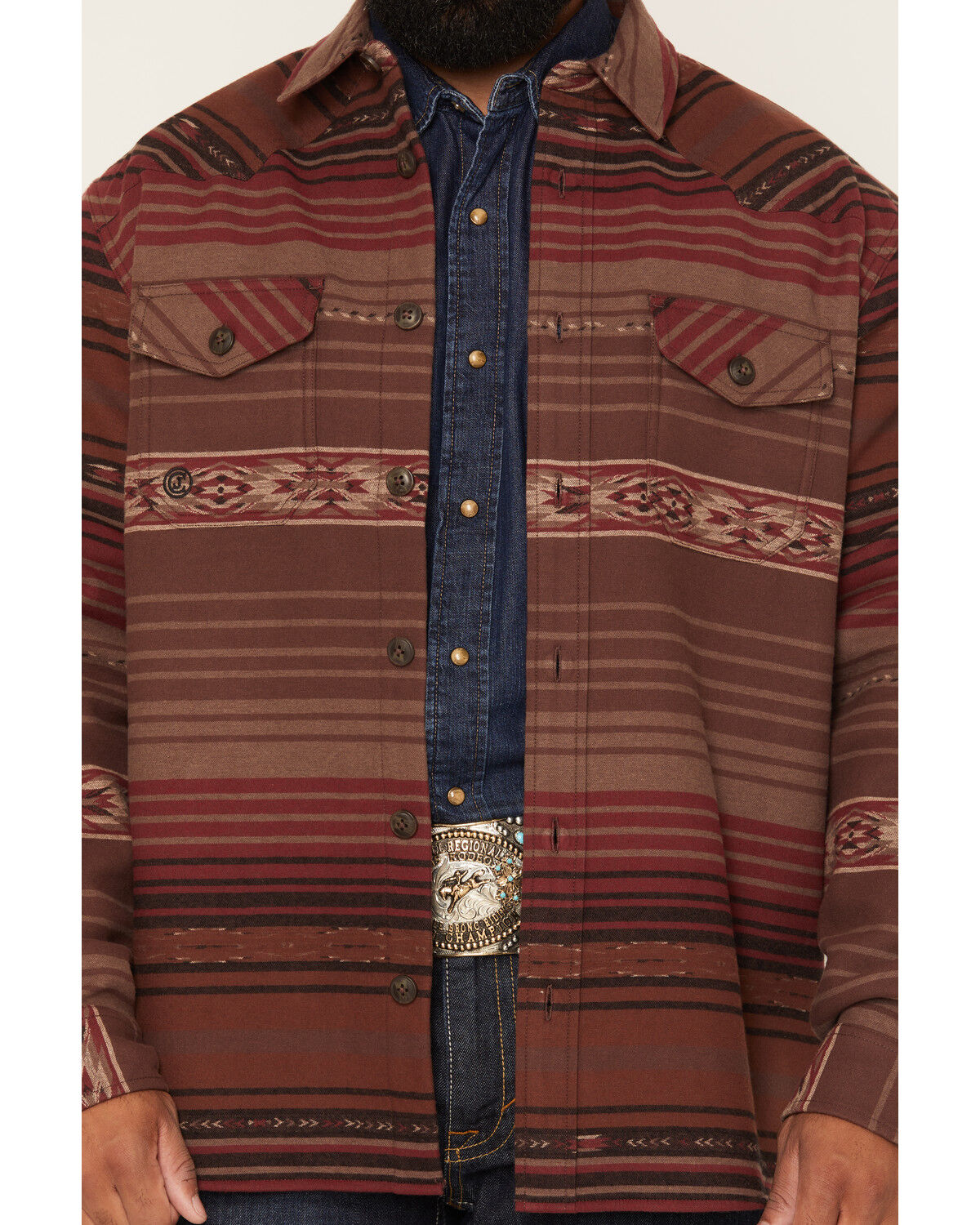 Image #3 - Cody James Men's Drif Southwestern Serape Striped Fleece Lined Shirt Jacket, Brown, hi-res