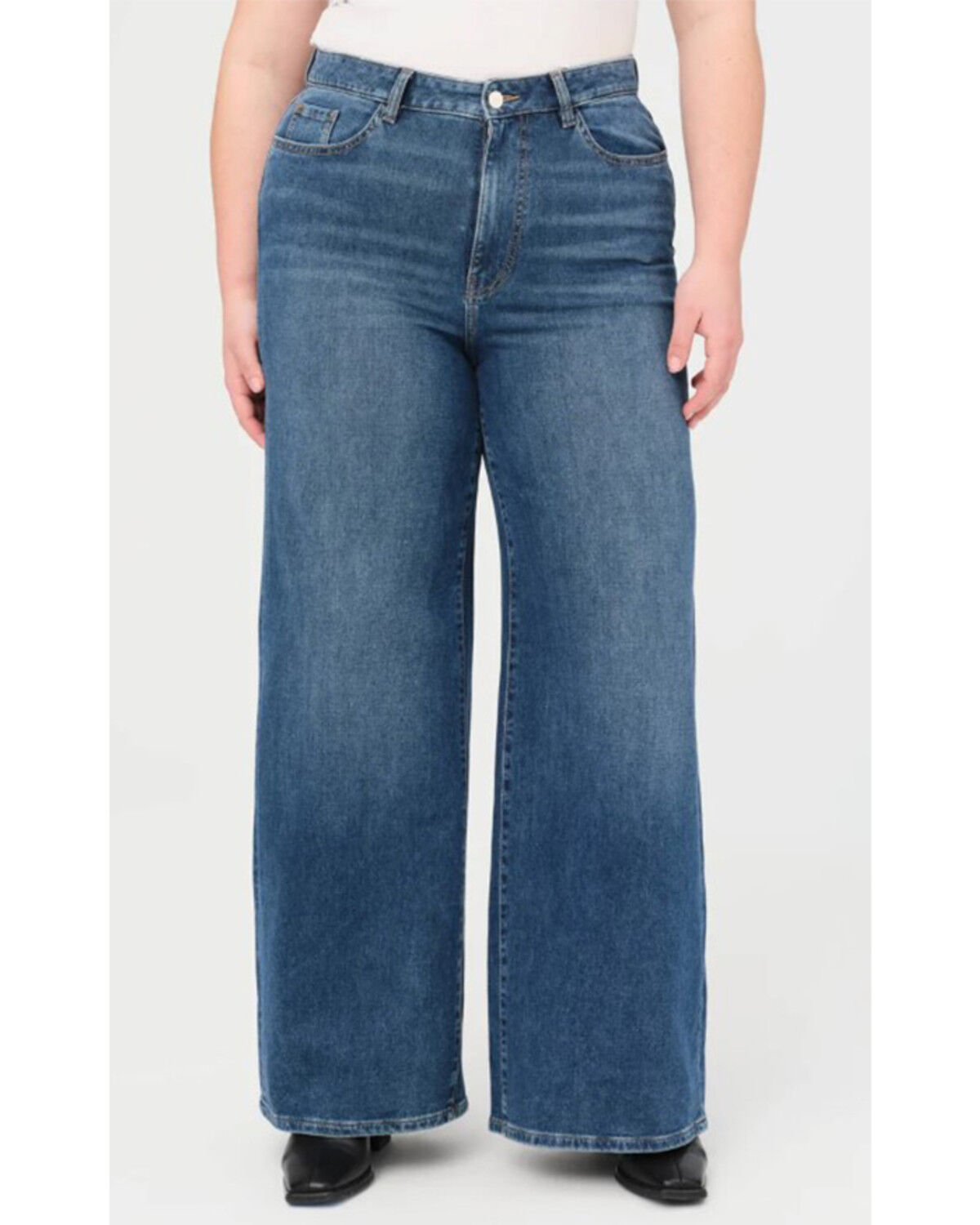 Warp + Weft Women's NCE Dark Wash High Rise Wide Leg Stretch Denim Jeans - Plus, Dark Wash, hi-res