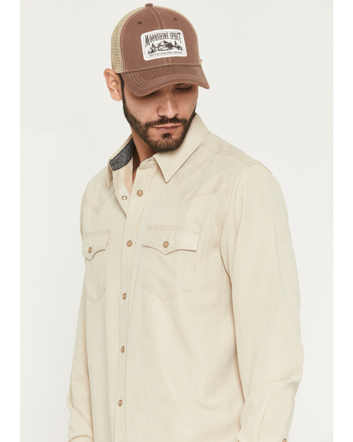 Image #2 - Moonshine Spirit&reg; Men's Side Stage Solid Suede Long Sleeve Snap Western Shirt, Tan, hi-res