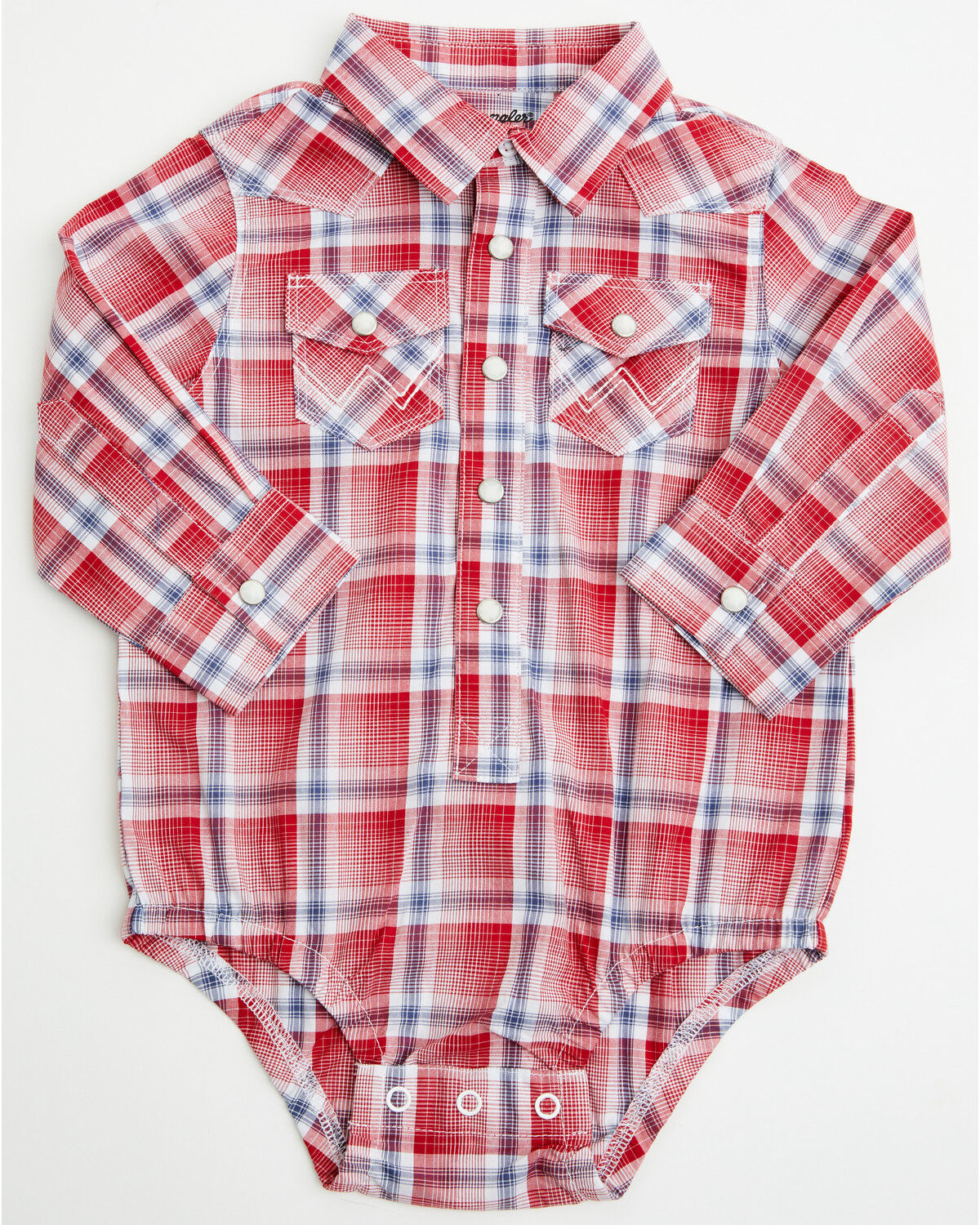 Image #1 - Wrangler Infant Boys' Plaid Print Long Sleeve Snap Onesie, Red, hi-res