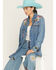 Image #1 - Wrangler X Lainey Wilson Women's Floral Embroidered Long Sleeve Snap Denim Shirt, Blue, hi-res