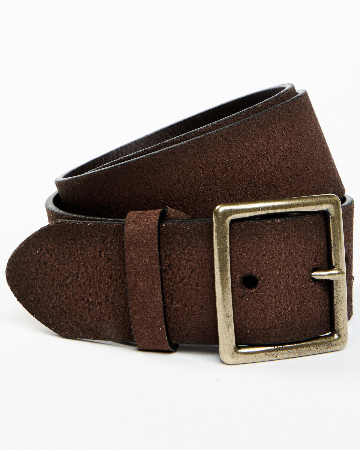 Image #1 - Brothers and Sons Men's Brass Buckle & Roughout Leather Belt, Brown, hi-res