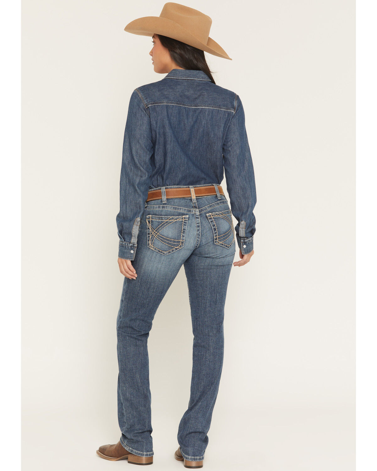 Image #3 - Ariat Women's Estelle Medium Wash Mid Rise Straight Stretch Denim Jeans, Medium Wash, hi-res