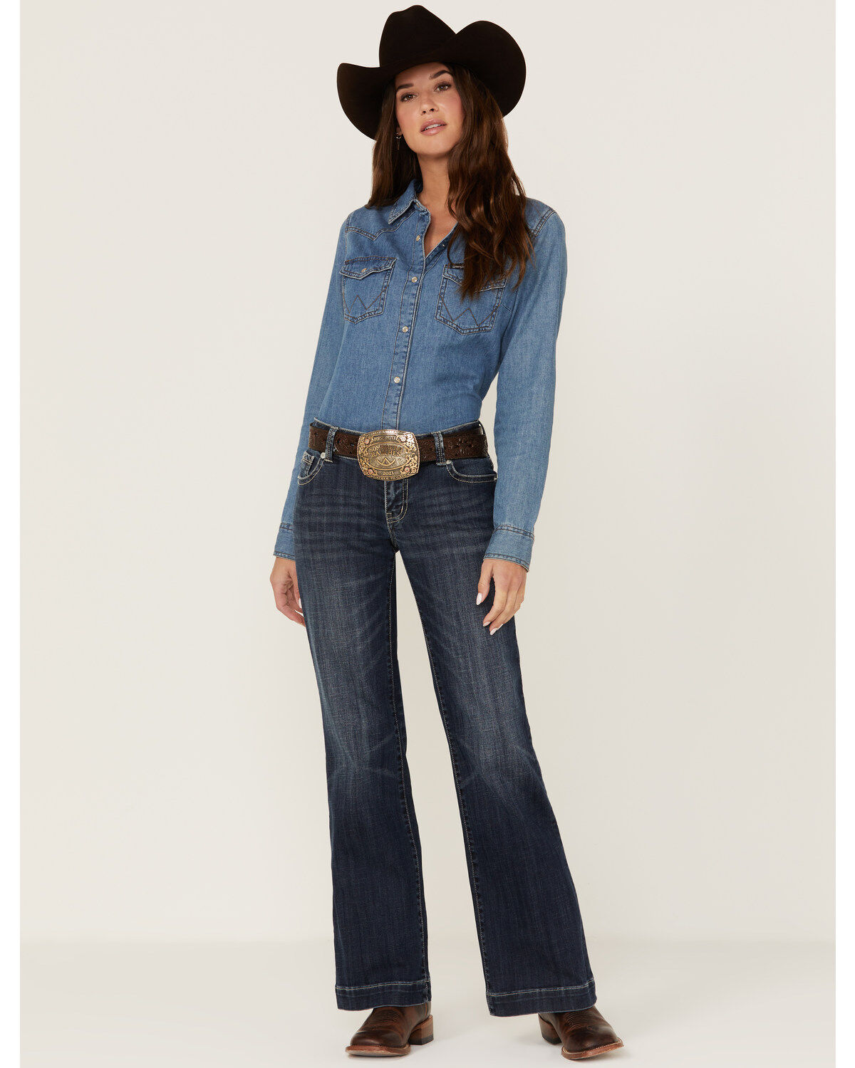 Stetson Women's 214 Trouser Flare Jeans, Blue, hi-res