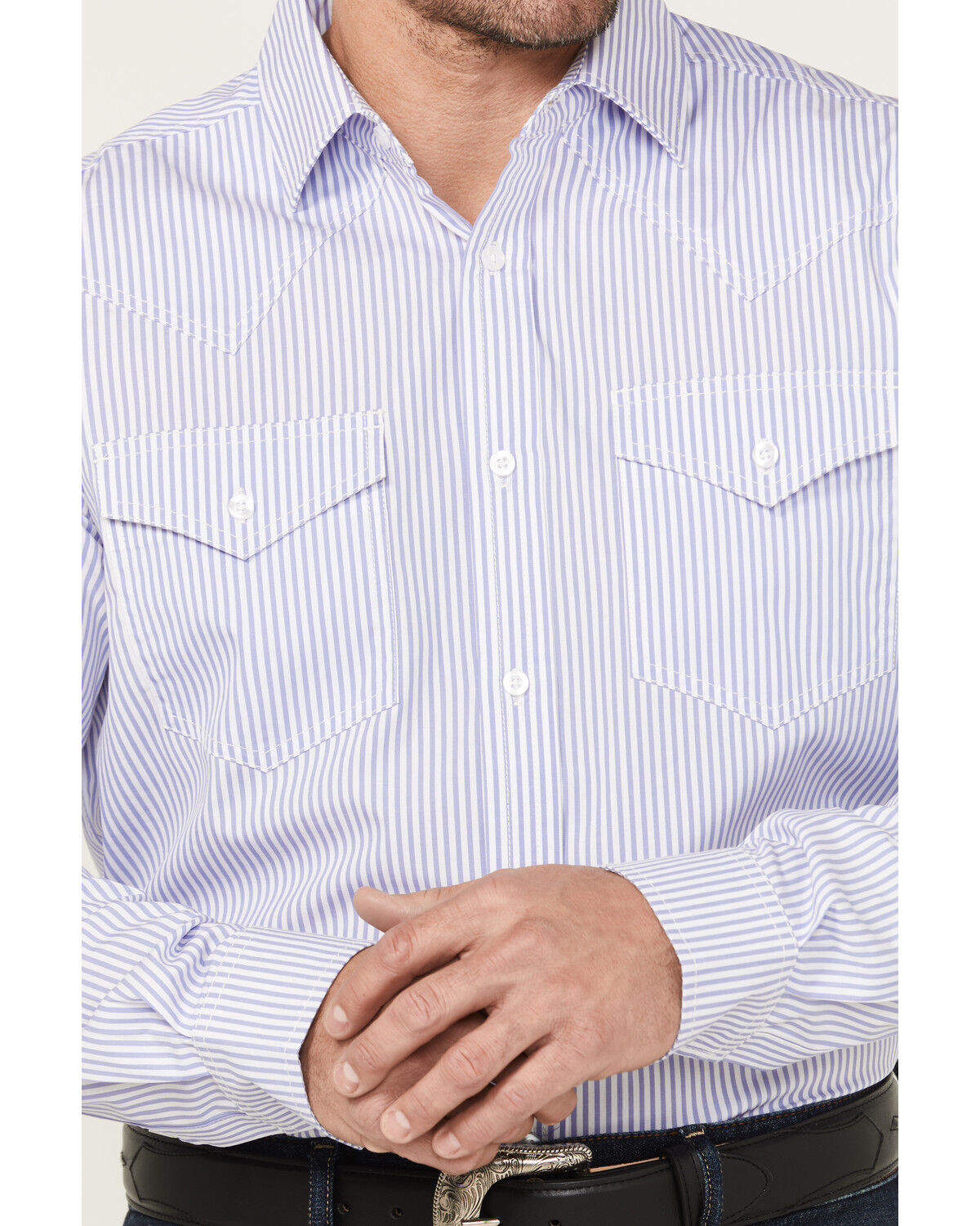 Image #3 - Cody James Black 1978&reg; Men's Condor Striped Print Long Sleeve Button-Down Western Shirt, Light Blue, hi-res