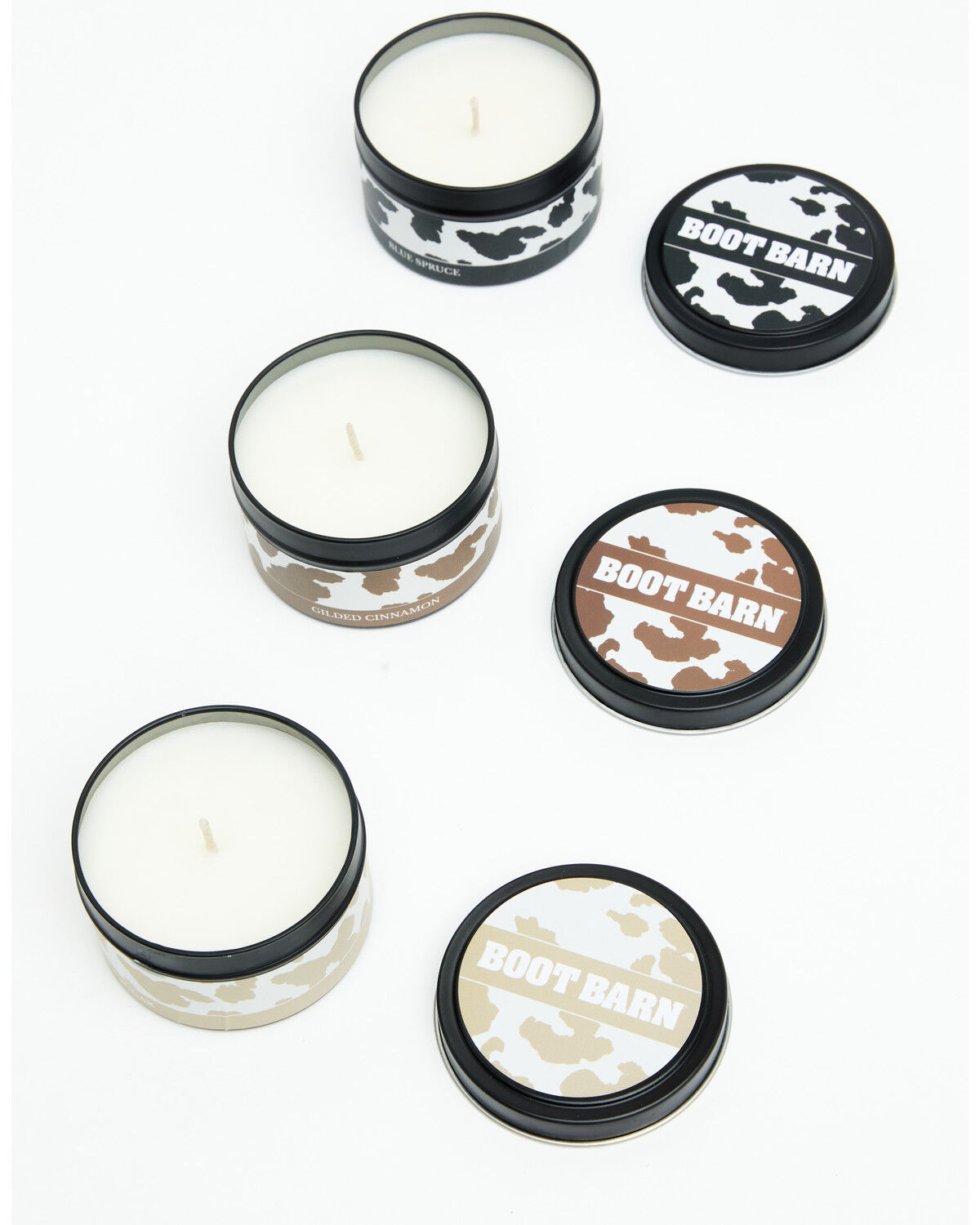 Image #2 - Boot Barn Cow Print 40oz Tin Candle Gift Set - 3 Pack, Black, hi-res