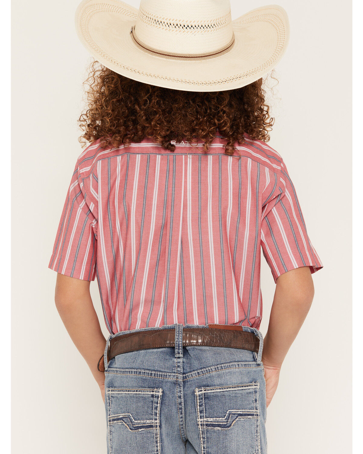 Image #4 - Ariat Boys' Pro Series Bobby Striped Short Sleeve Button-Down Western Shirt, Red, hi-res
