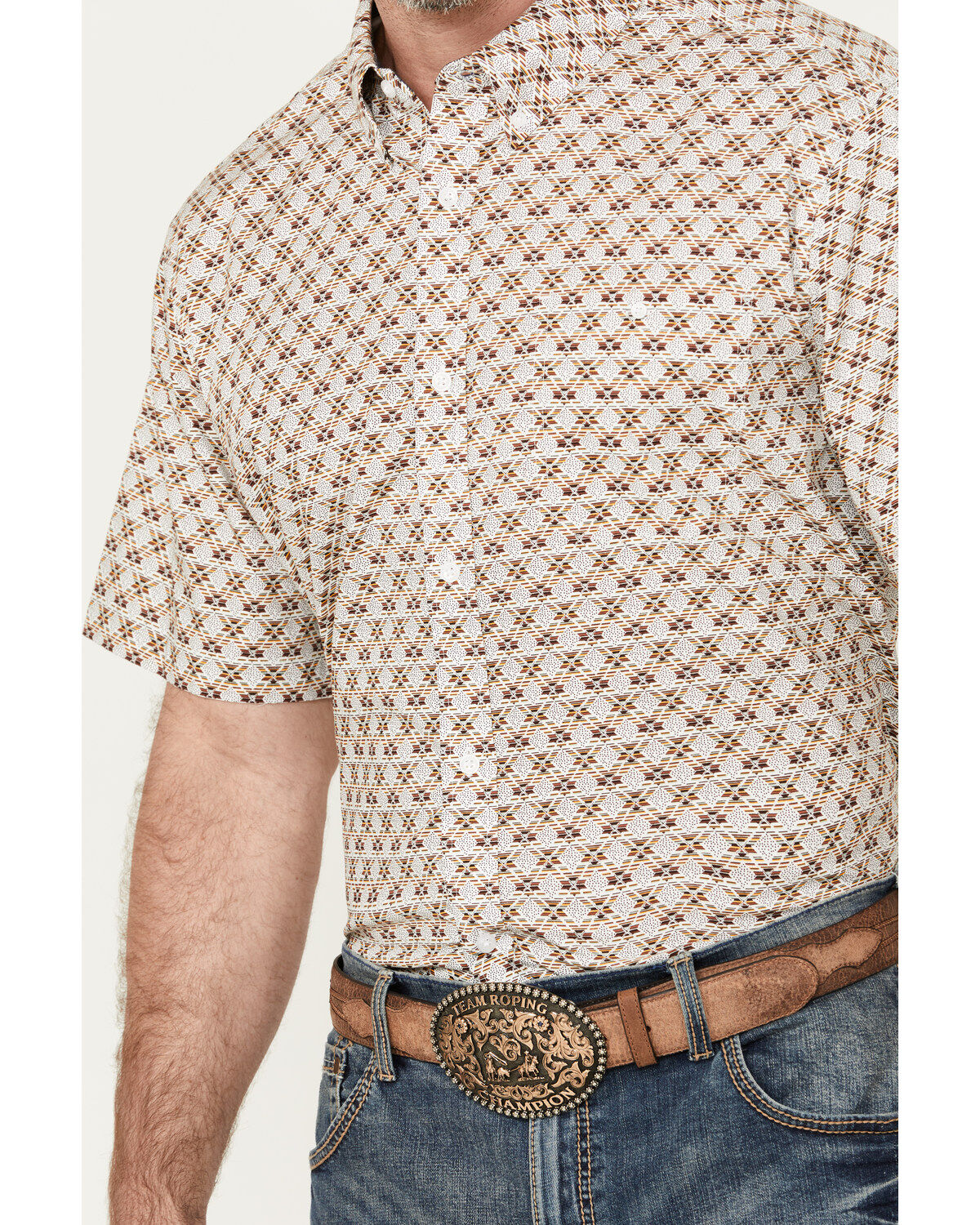 Image #3 - RANK 45&reg; Men's Buckaloo Print Short Sleeve Button-Down Stretch Western Shirt, Multi, hi-res