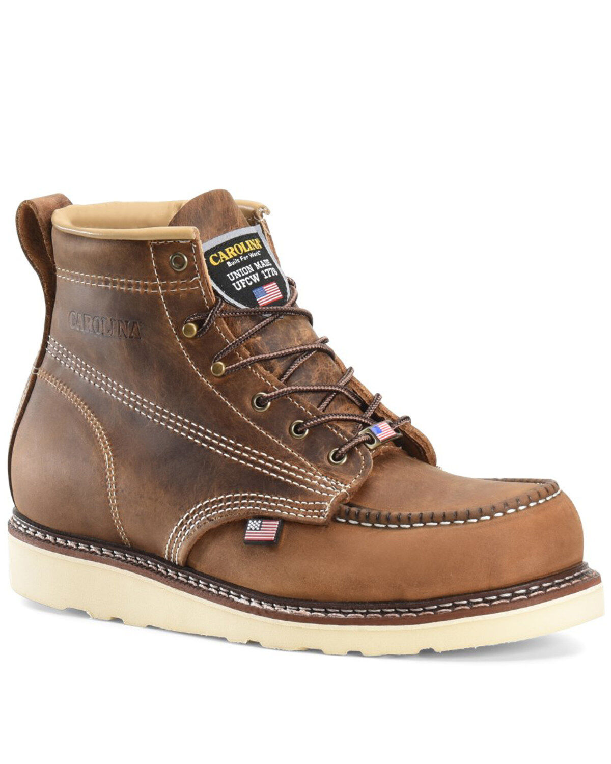 Image #1 - Carolina Men's AMP USA Lace-Up Work Boots - Soft Toe, Brown, hi-res