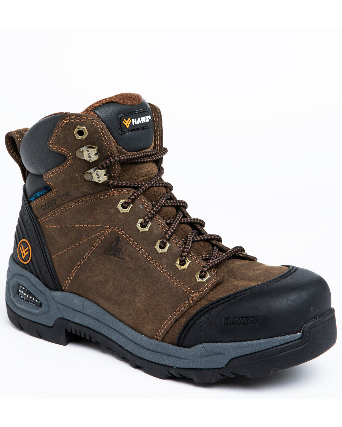 Hawx Men's 6" Crew Chief Lace-To-Toe Waterproof Work Boots - Composite Toe, Dark Brown, hi-res
