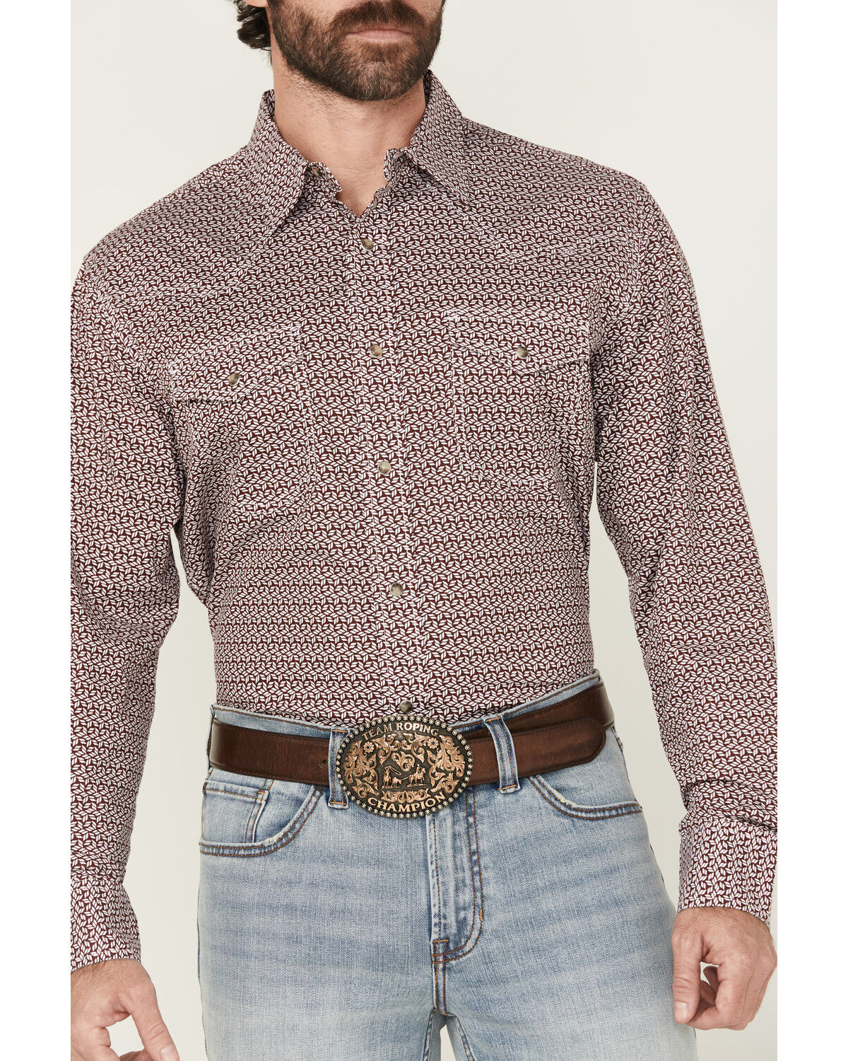 Image #3 - Wrangler Men's 20x Geo Print Long Sleeve Snap Stretch Western Shirt, Wine, hi-res