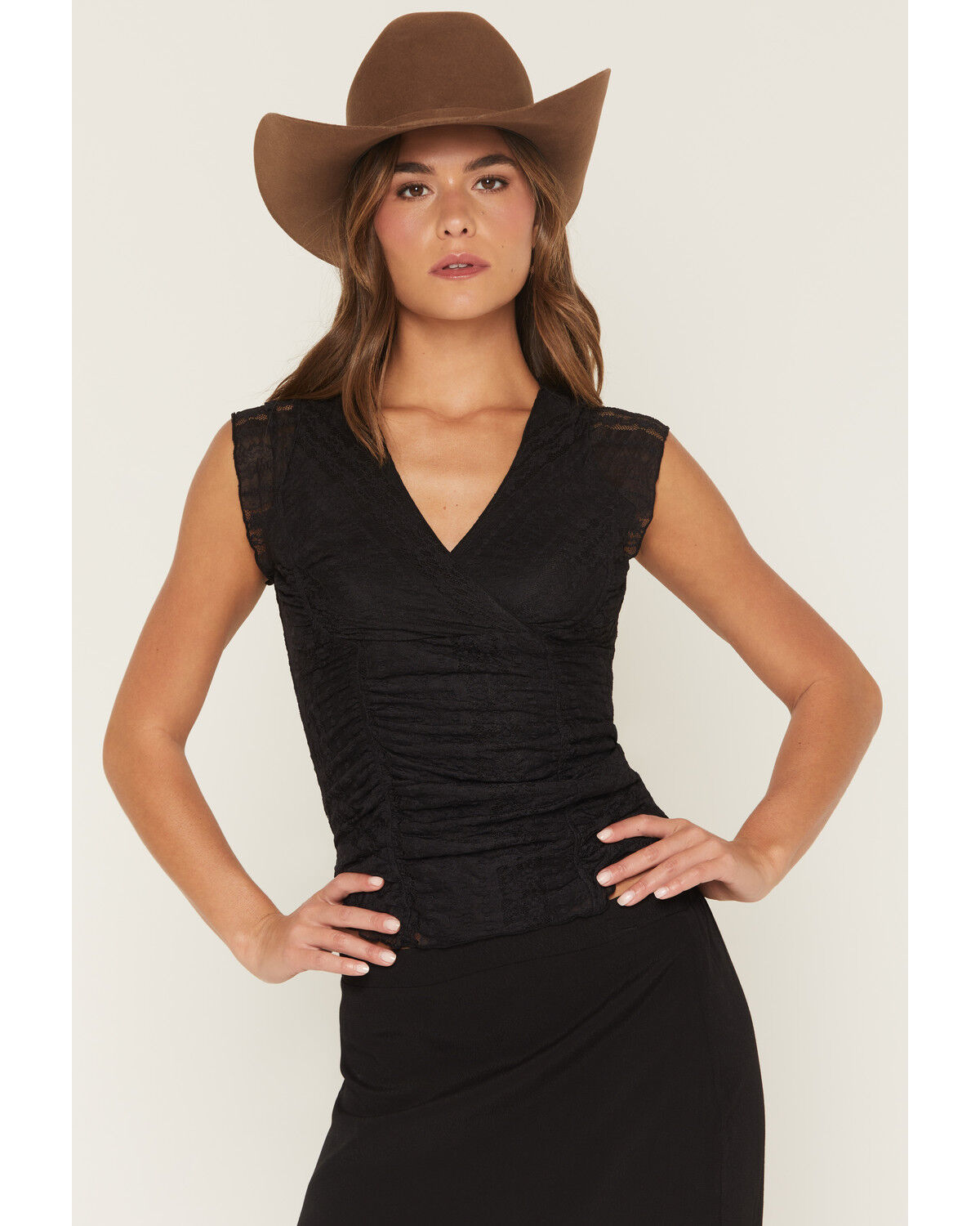 Shyanne Women's Lizlane Lace Short Sleeve Shirt, Black, hi-res