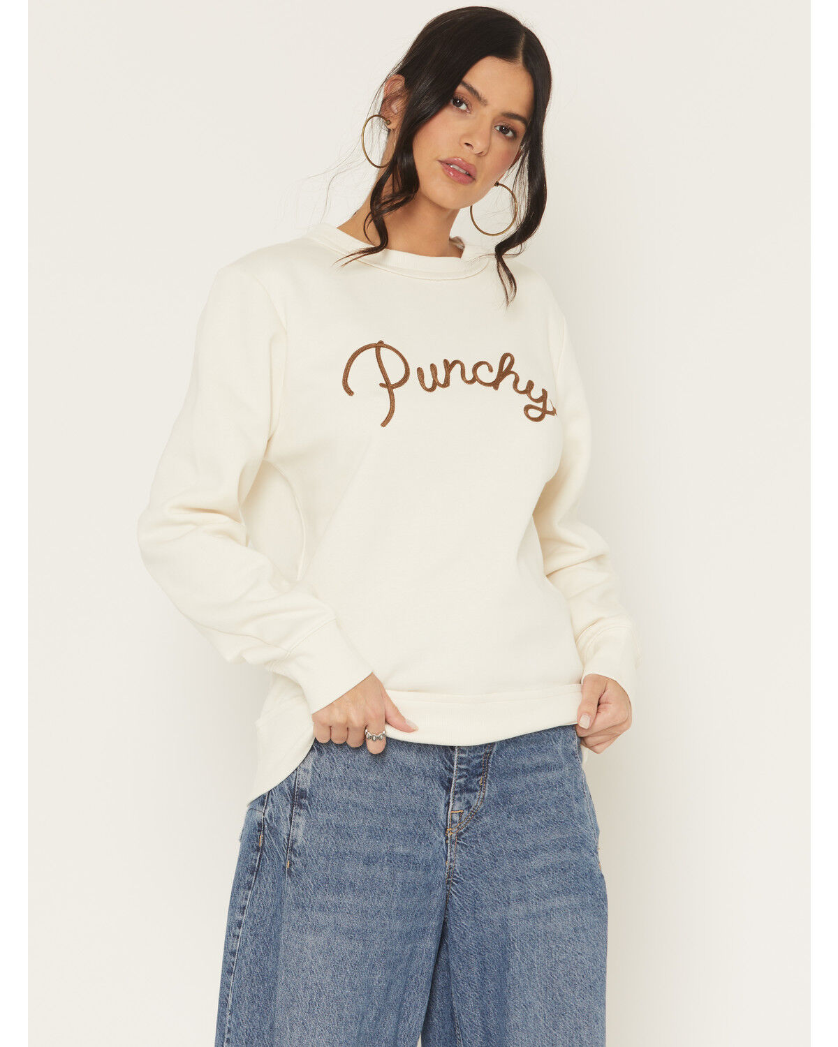 Hooey Women's Punchy Embroidered Crewneck Sweatshirt, Cream, hi-res
