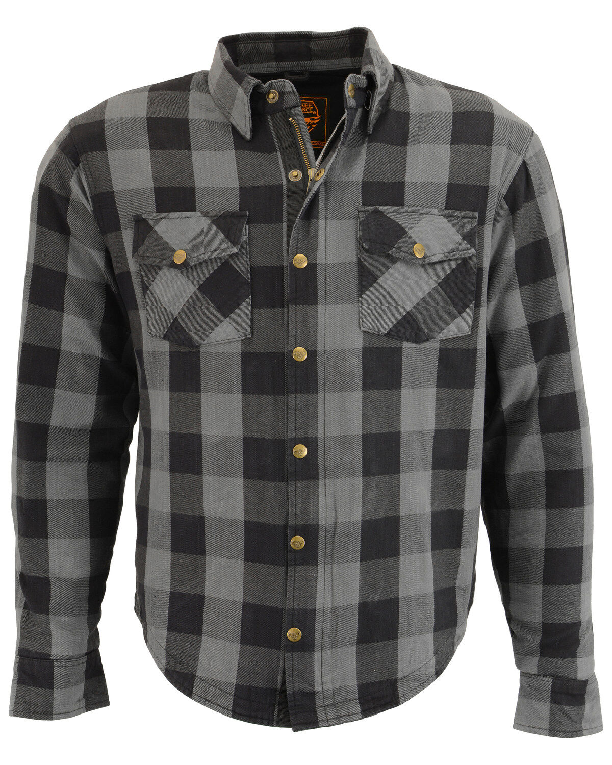 Image #1 - Milwaukee Performance Men's Aramid Checkered Plaid Biker Shirt, Dark Grey, hi-res