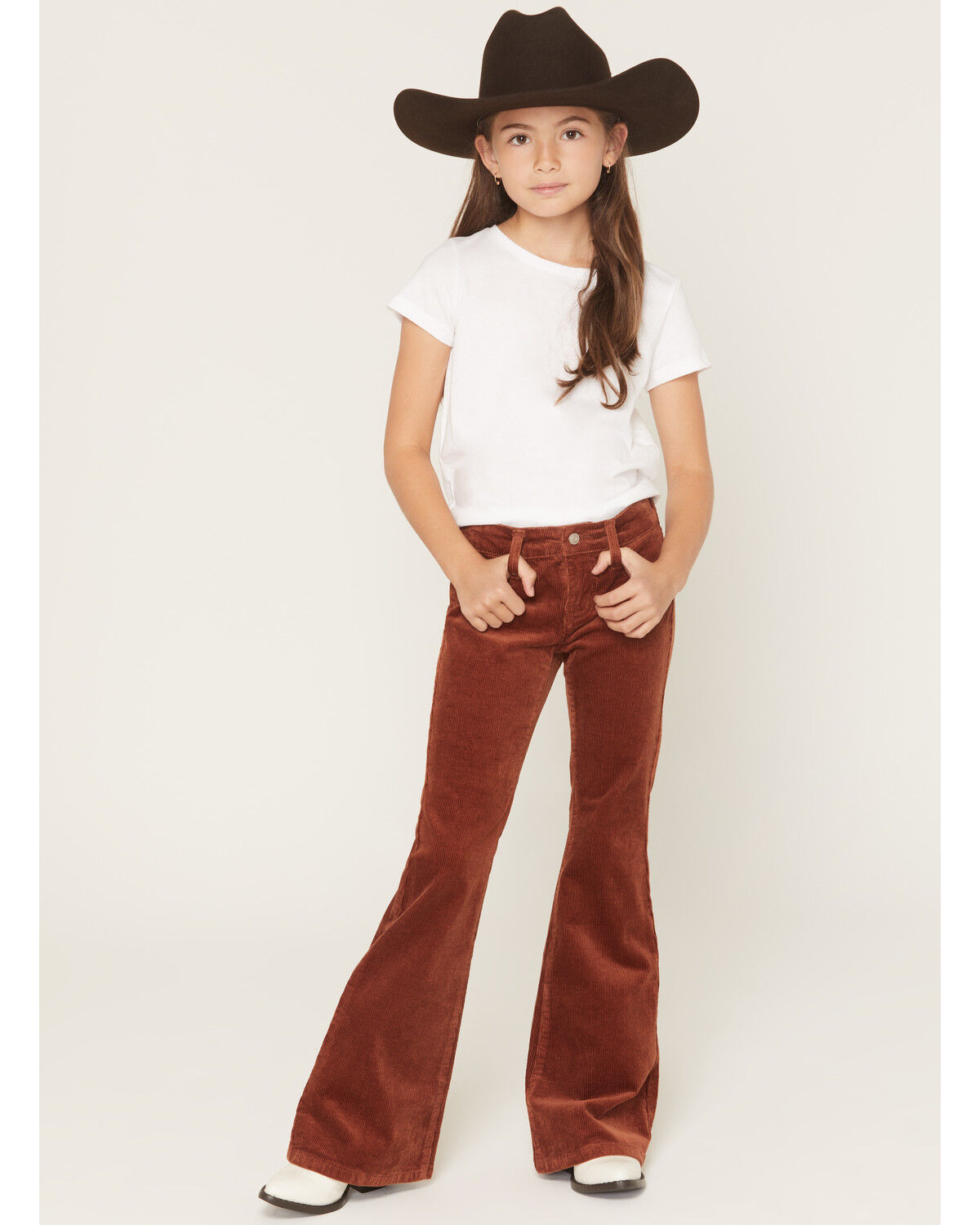 Rock & Roll Denim Girls' Corduroy Flare Stretch Jeans, Rust Copper, hi-res