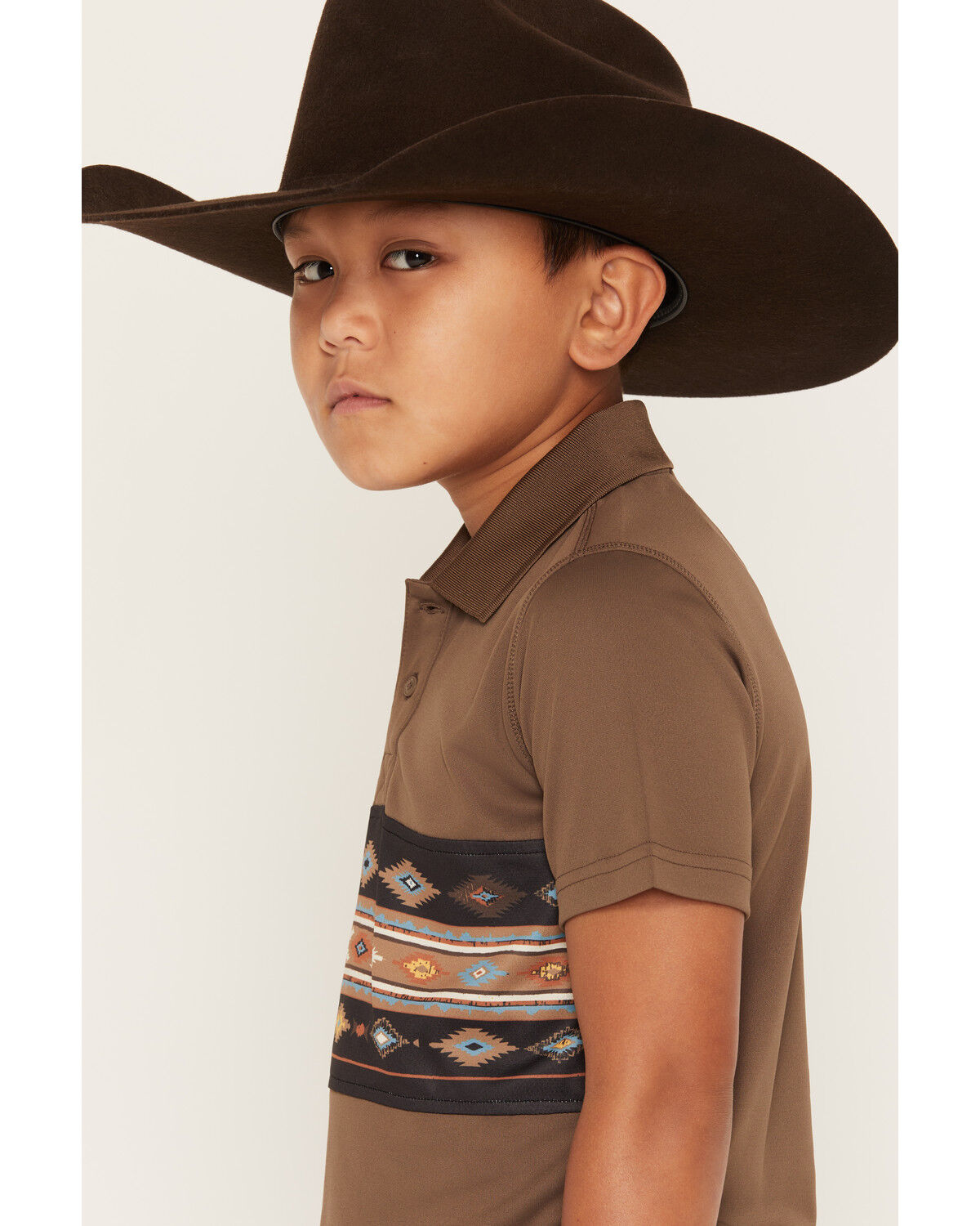 Image #2 - RANK 45&reg; Boys' Sierra Noble Southwestern Border Print Short Sleeve Polo, Brown, hi-res