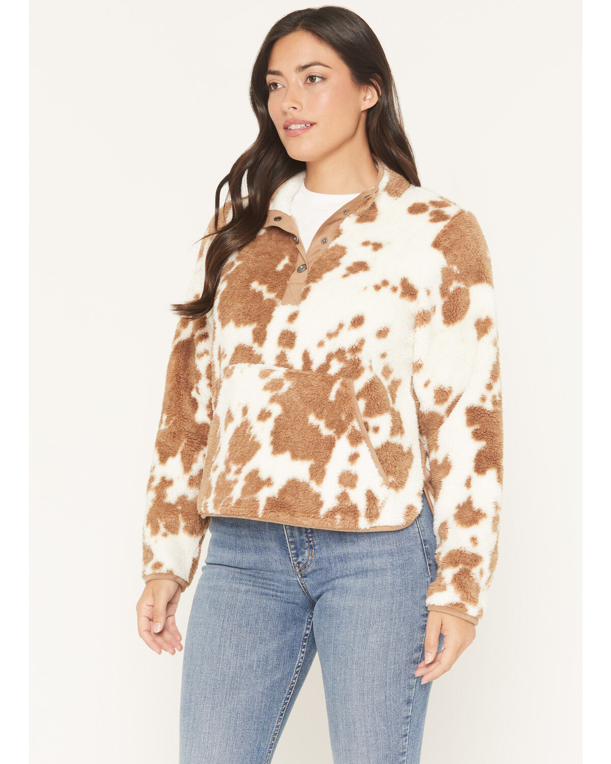 Shyanne Women's Roberta Polar Fleece Snap-Front Pullover, Coffee, hi-res