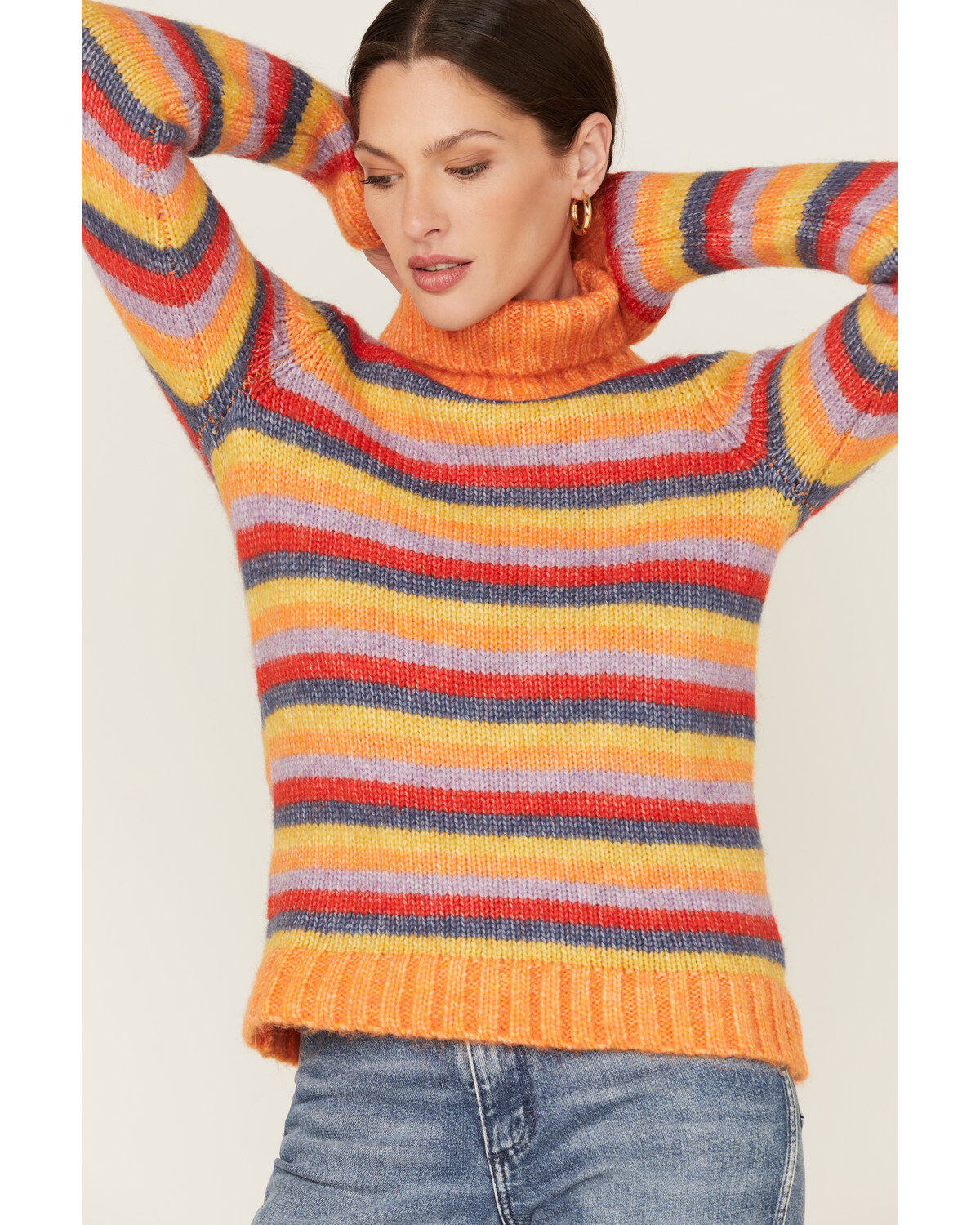 Image #2 - Wrangler Women's Stripe Knit Turtleneck Sweater, Orange, hi-res