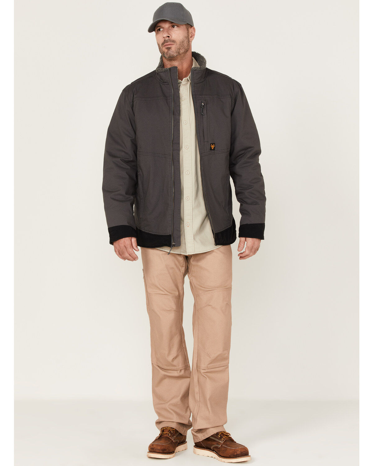 Image #2 - Hawx Men's Weather Ripstop Zip-Front Hooded Sherpa Work Jacket, Charcoal, hi-res