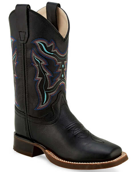 Image #1 - Old West Boys' Shaft Embroidery Western Boots - Broad Square Toe, Black, hi-res