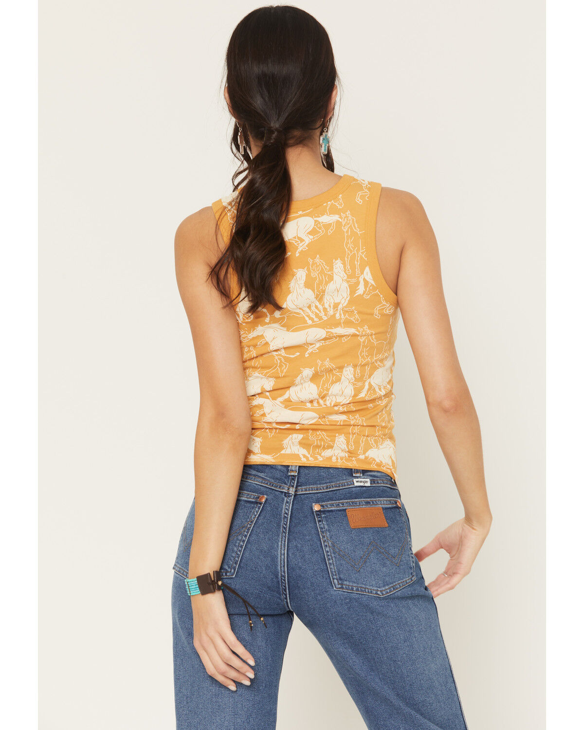 Image #4 - Wrangler Retro Women's Horse Print Tank, Yellow, hi-res