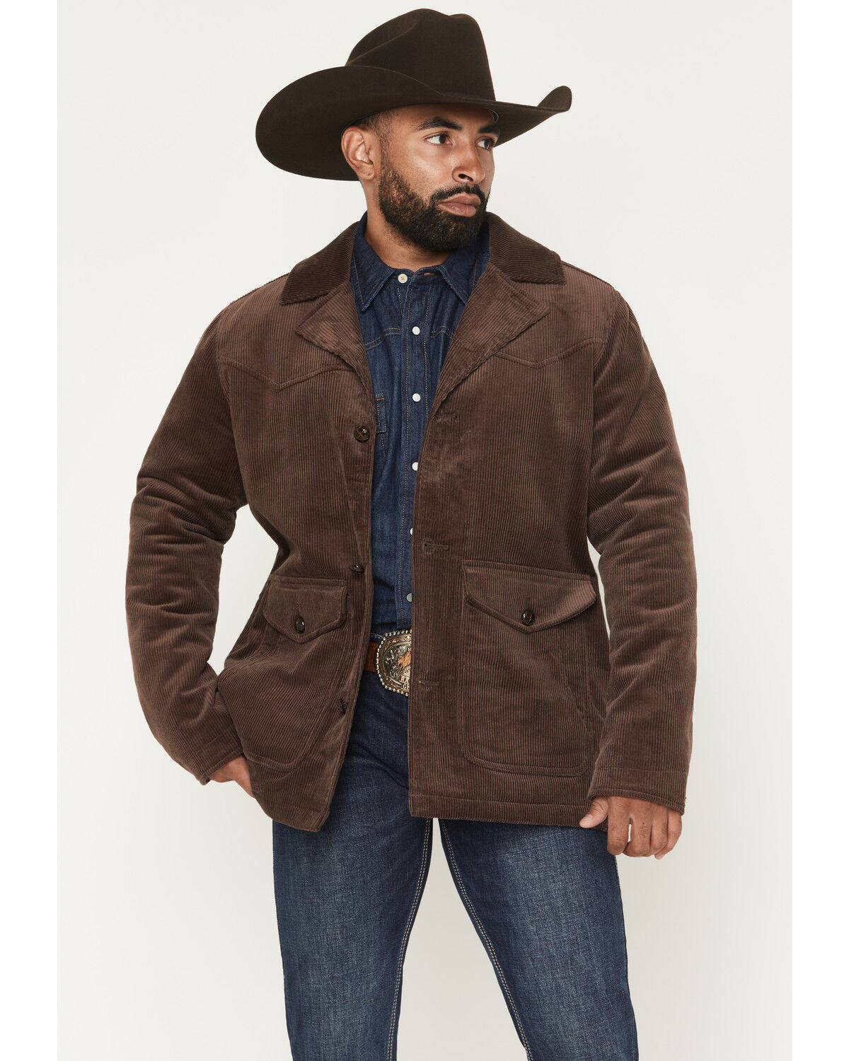 Blue Ranchwear Men's Brush Creek Corduroy Long Jacket, Dark Brown, hi-res