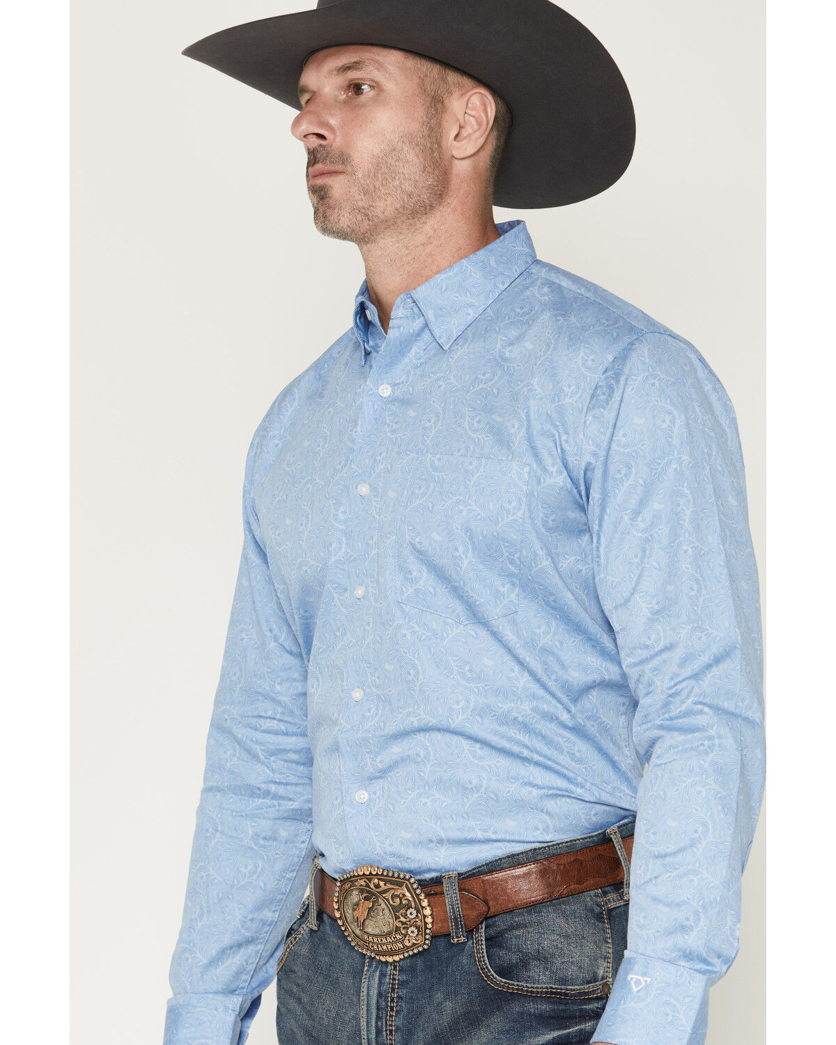 Image #2 - Wrangler X Cody Johnson Men's Paisley Print Long Sleeve Button-Down Western Shirt, Blue, hi-res