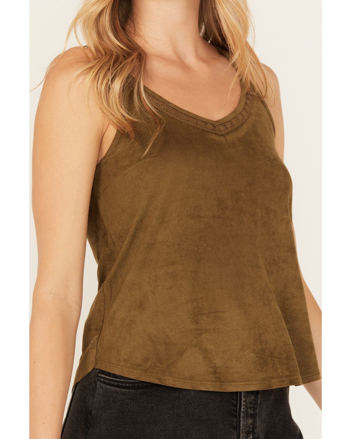Image #3 - Shyanne Women's Crochet Lace Faux Suede Cami Top, Forest Green, hi-res