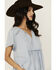 Image #2 - Cleo + Wolf Women's Bella Pintuck Detail Peasant Short Sleeve Blouse , Light Blue, hi-res