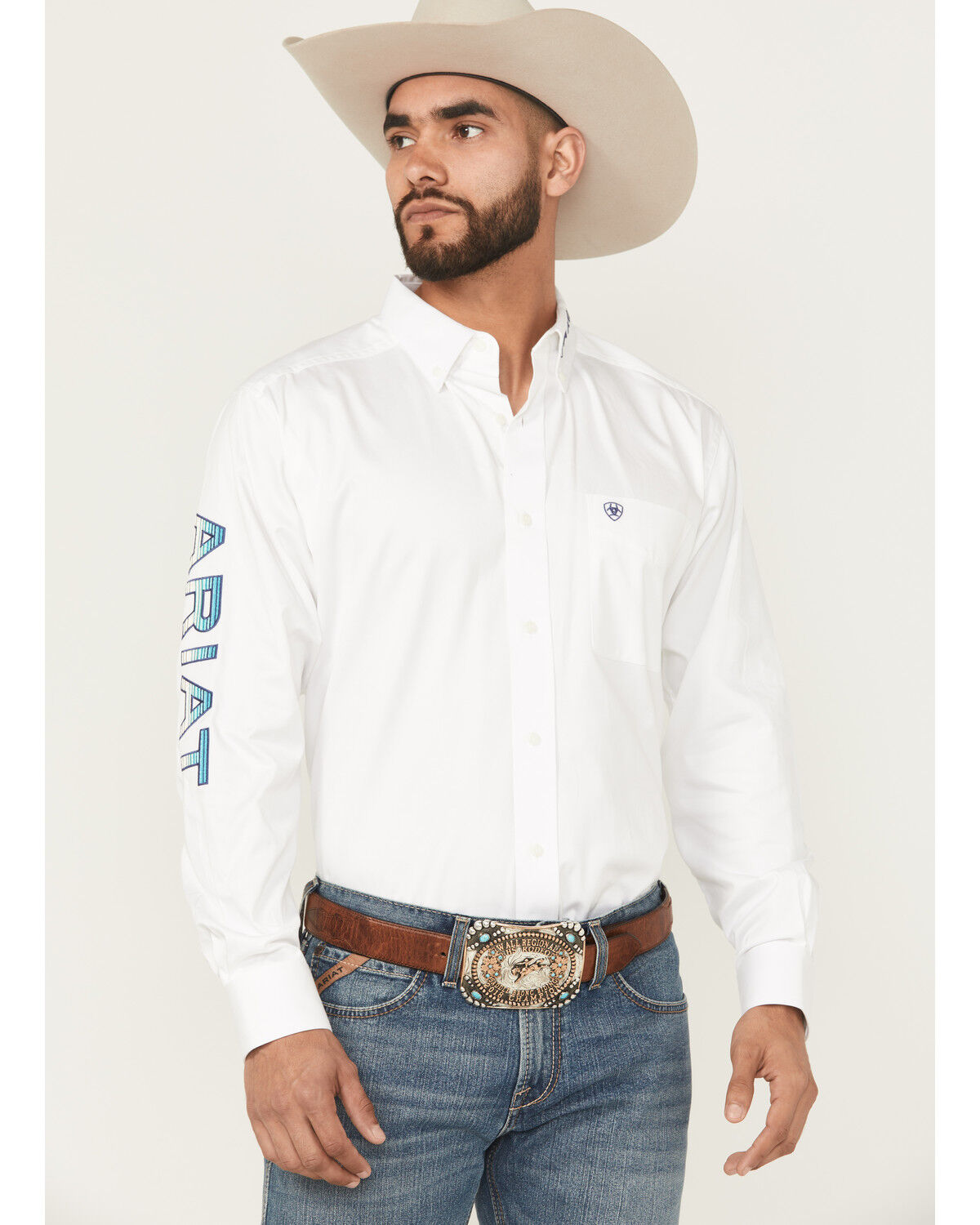 Image #1 - Ariat Men's Team Logo Solid Long Sleeve Button-Down Western Shirt, , hi-res