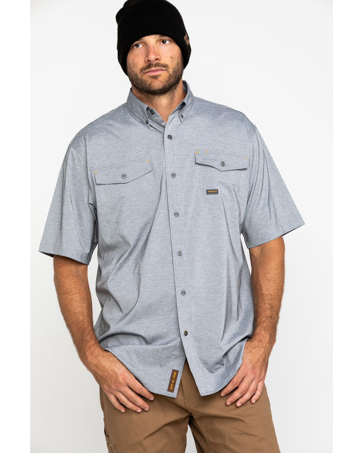Image #1 - Ariat Men's Grey Rebar Made Tough Durastretch Vent Short Sleeve Work Shirt - Big, Heather Grey, hi-res