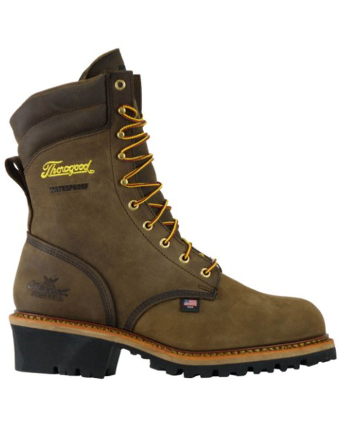 Image #2 - Thorogood Men's 9" USA Lace-Up Waterproof Logger Work Boots - Steel Toe, Brown, hi-res