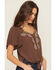 Image #2 - Shyanne Women's Floral Embroidered Short Sleeve Shirt, Brown, hi-res