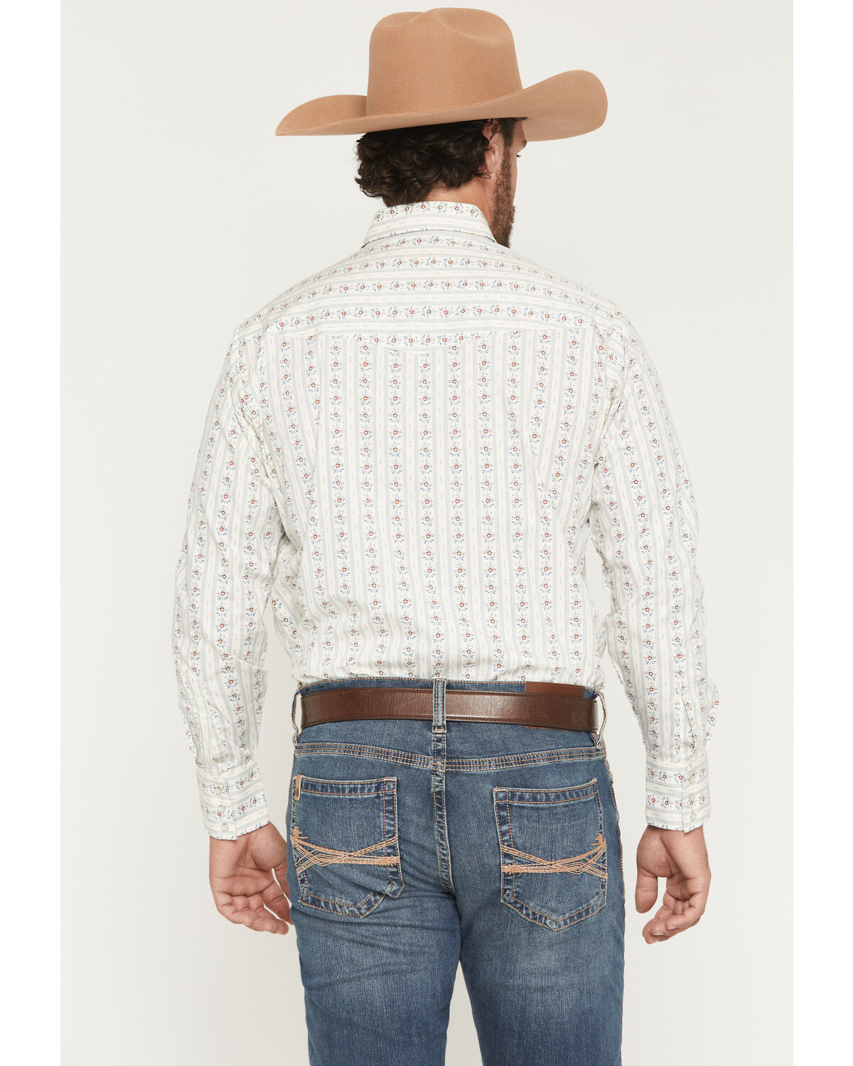 Image #4 - Ely Walker Men's Wallpaper Floral Stripe Print Long Sleeve Snap Western Shirt - Tall, Cream, hi-res
