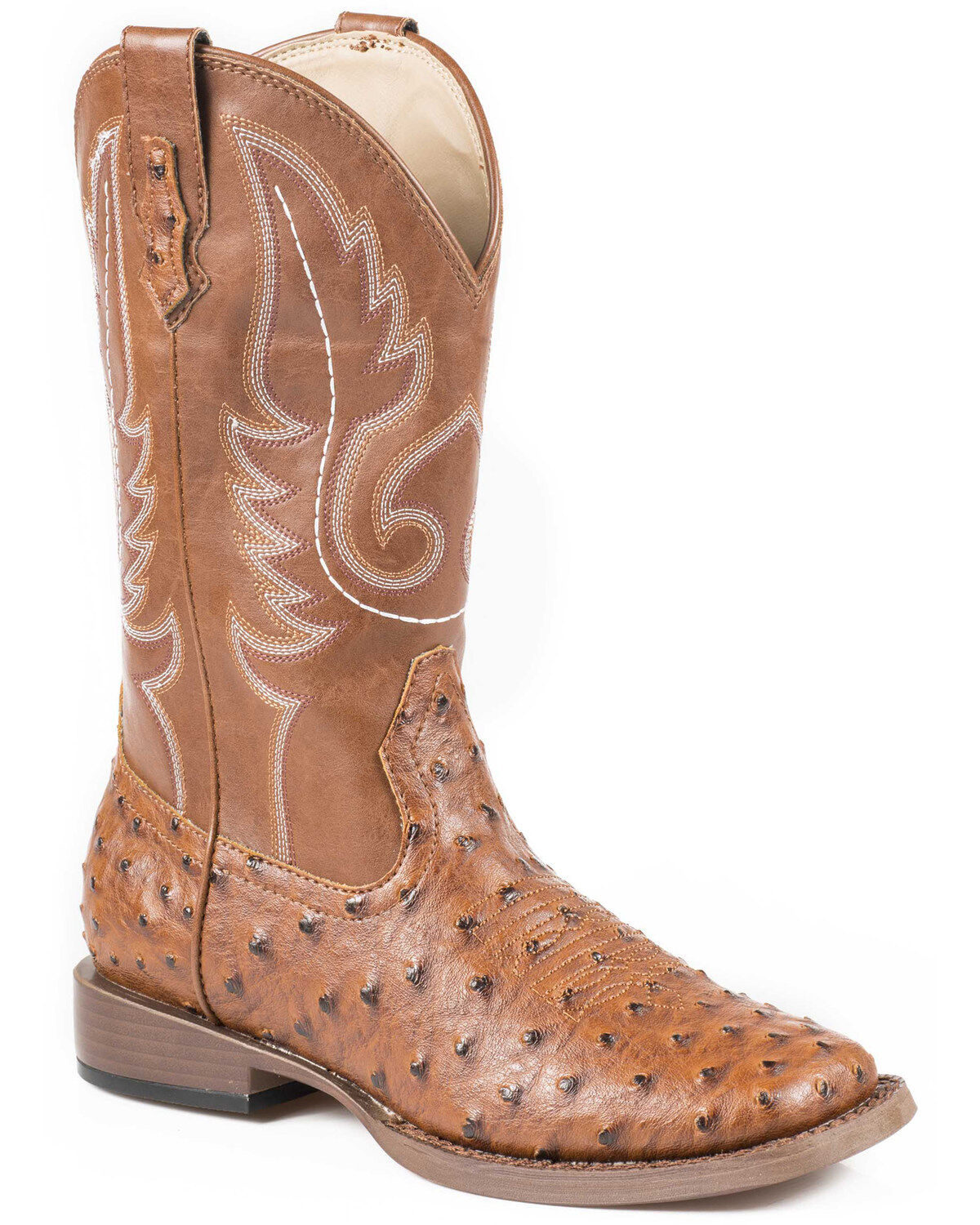 Image #1 - Roper Boys' Ostrich Print Western Boots - Square Toe, Tan, hi-res