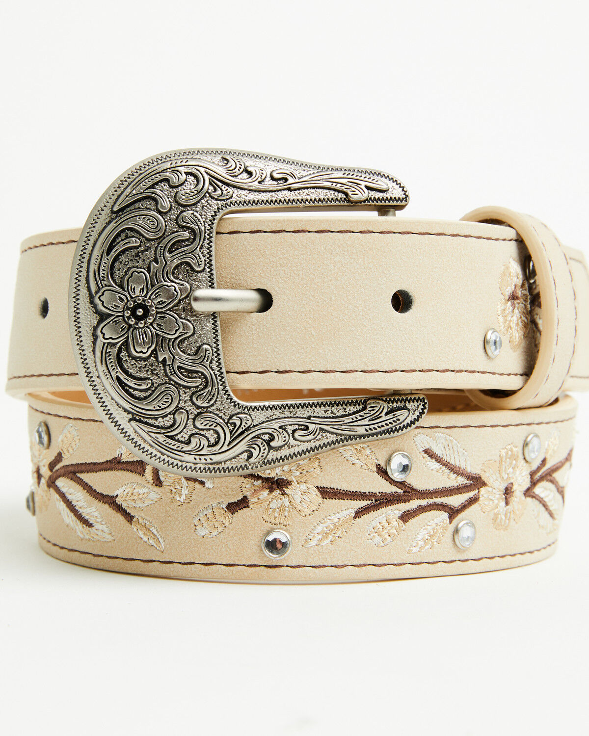 Shyanne Girls' Corrine Floral Embroidered Belt, Cream, hi-res