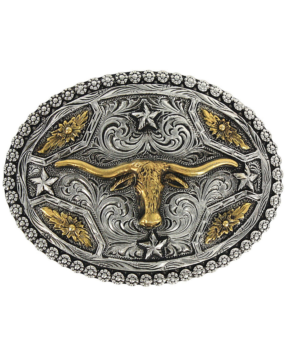 Cody James&reg; Oval Long Horn Belt Buckle, Silver, hi-res