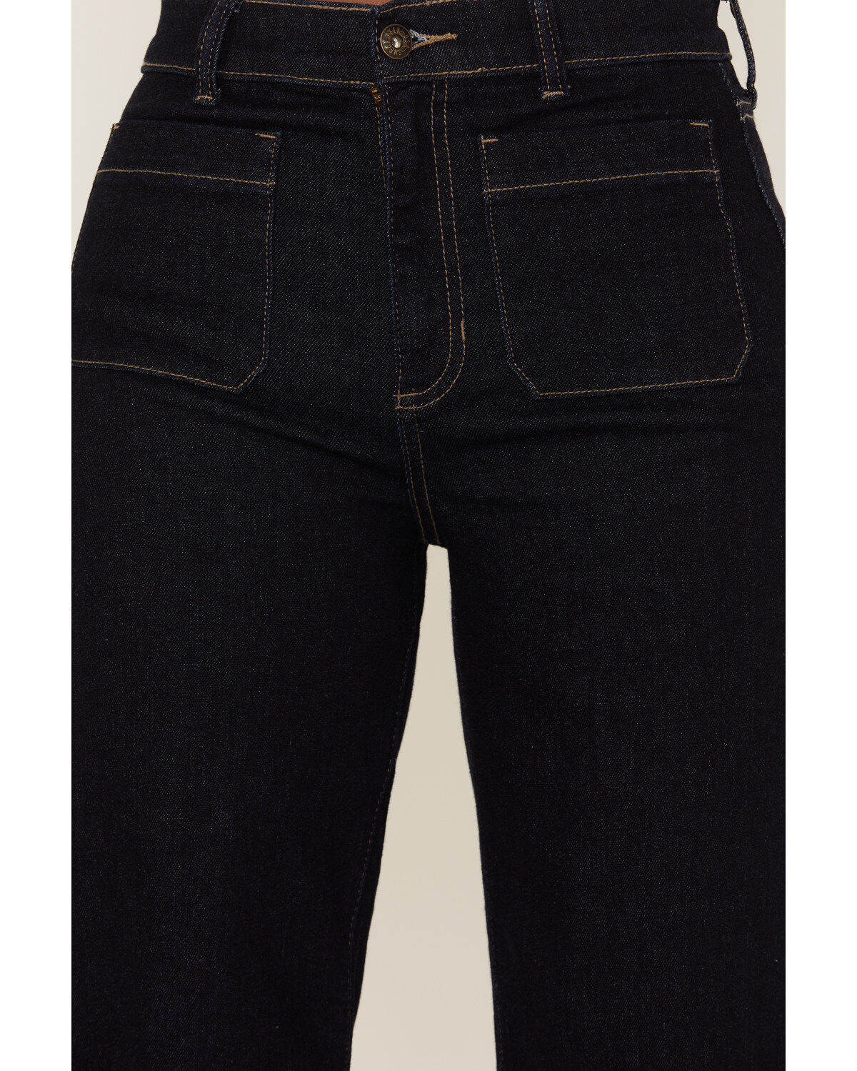 Image #2 - Sneak Peek Women's Front Patch Pockets Straight Jeans, Dark Blue, hi-res