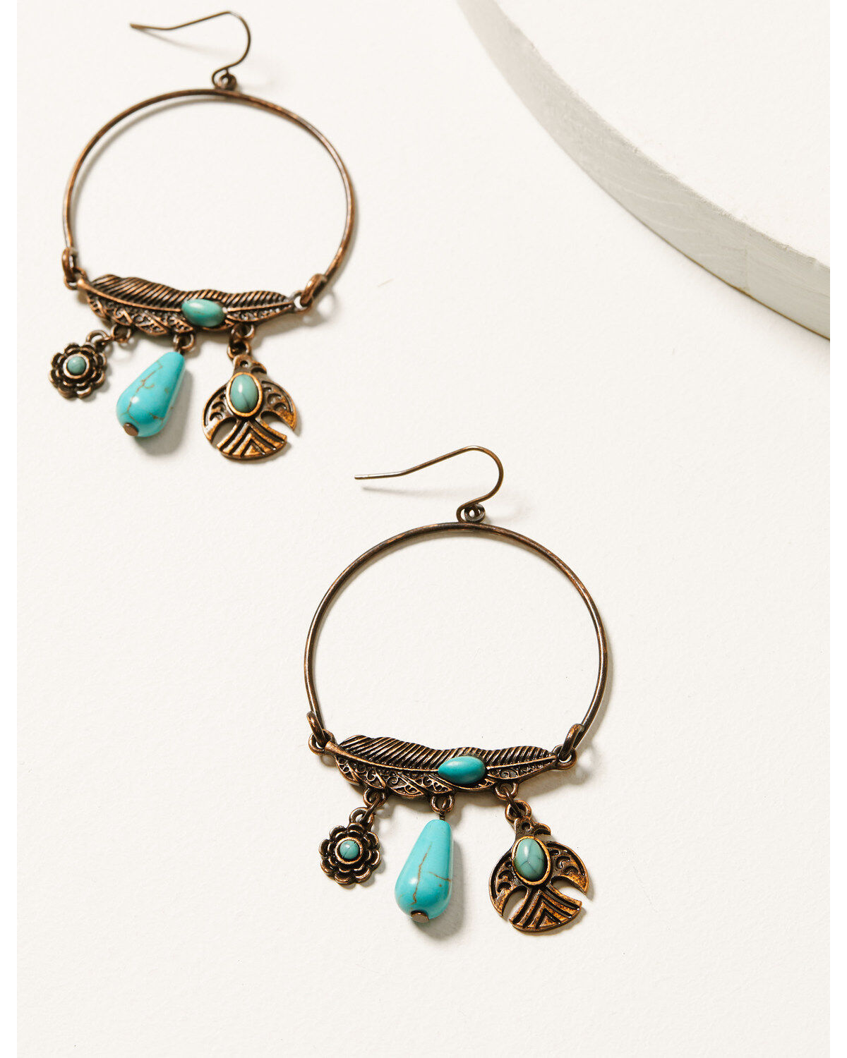 Image #1 - Shyanne Women's Mystic Skies Feather Hoop Charm Earrings, Rust Copper, hi-res