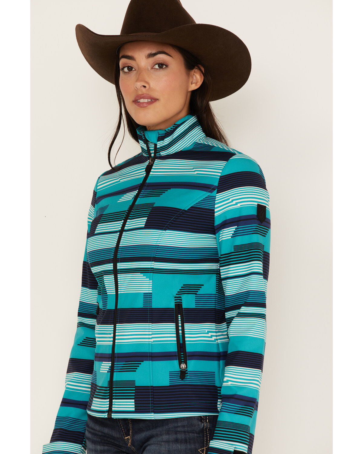 Image #2 - RANK 45&reg; Women's Abstract Striped Softshell Jacket, Turquoise, hi-res