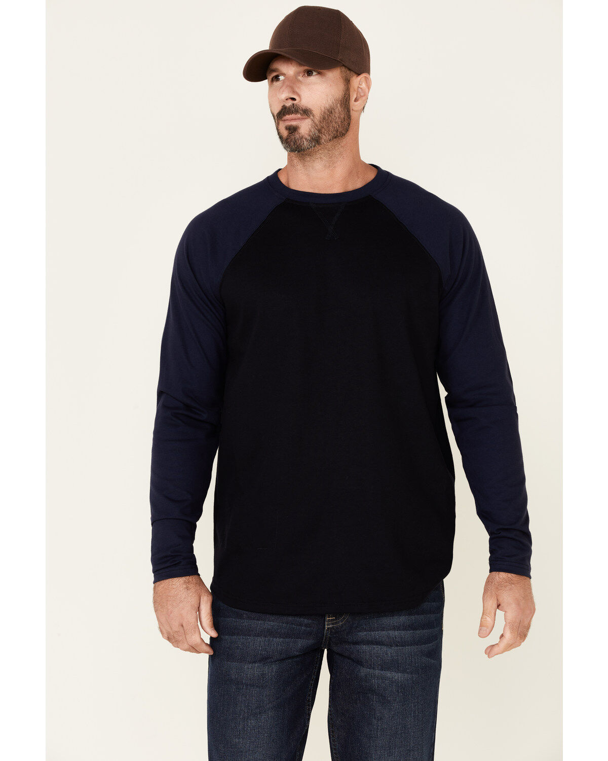 Cody James Men's FR Blocked Baseball Long Sleeve Work Shirt, Navy, hi-res