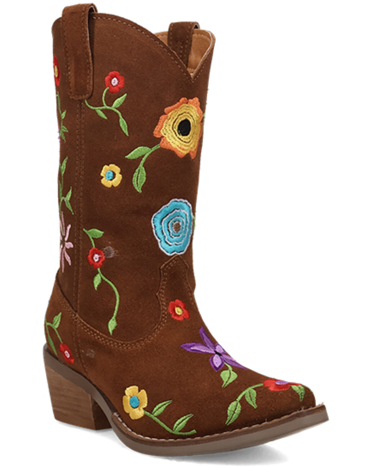 Dingo Girls' Flower Power Western Boots - Snip Toe, Brown, hi-res