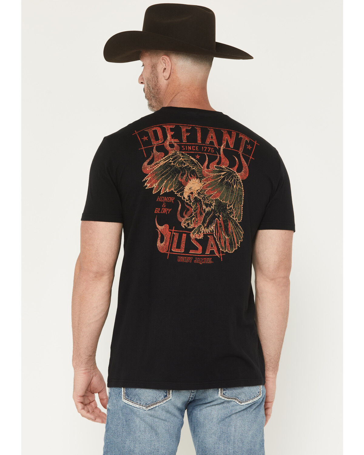 Image #1 - Cody James Men's Honor and Glory Eagle Embroidered Short Sleeve Graphic T-Shirt, Black, hi-res