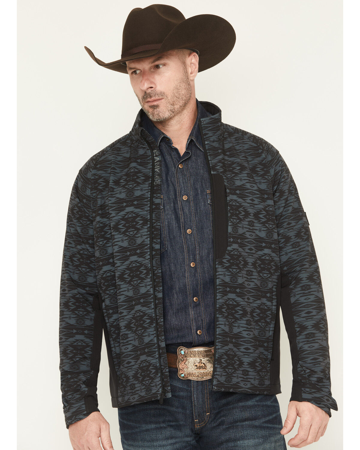 Image #1 - RANK 45&reg; Men's Aries Tonal Southwestern Softshell Jacket - Tall, Black, hi-res