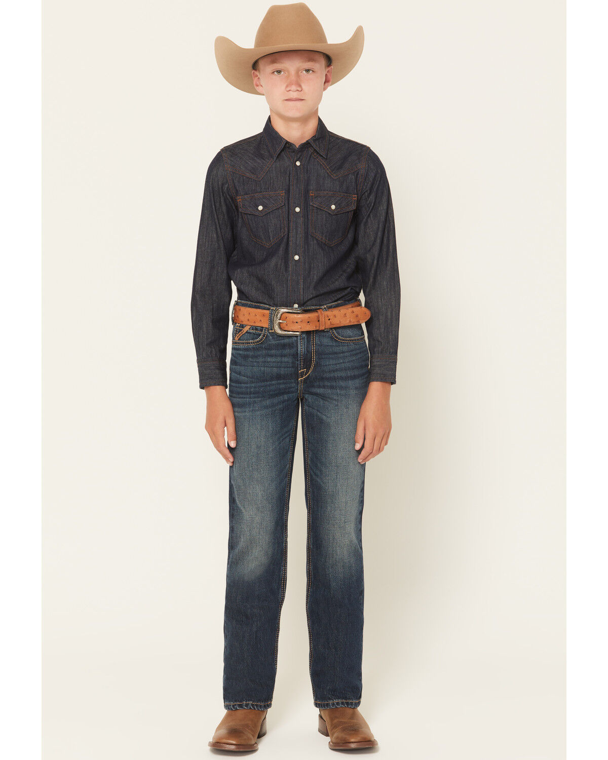 Ariat Boys' B4 Dark Wash Relaxed Bootcut Denim Jeans, Dark Wash, hi-res