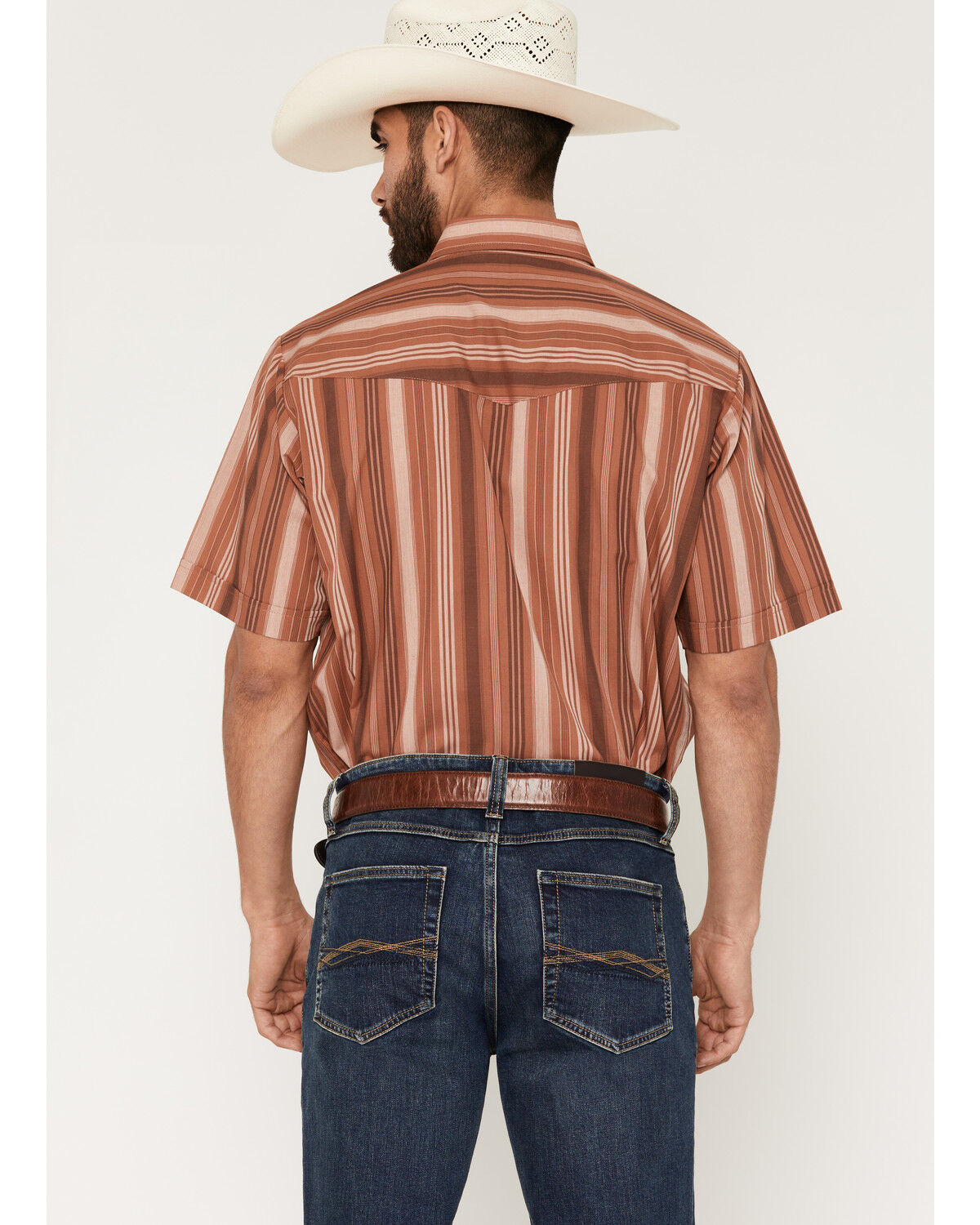 Image #4 - Ely Walker Men's Striped Short Sleeve Pearl Snap Western Shirt, Rust Copper, hi-res